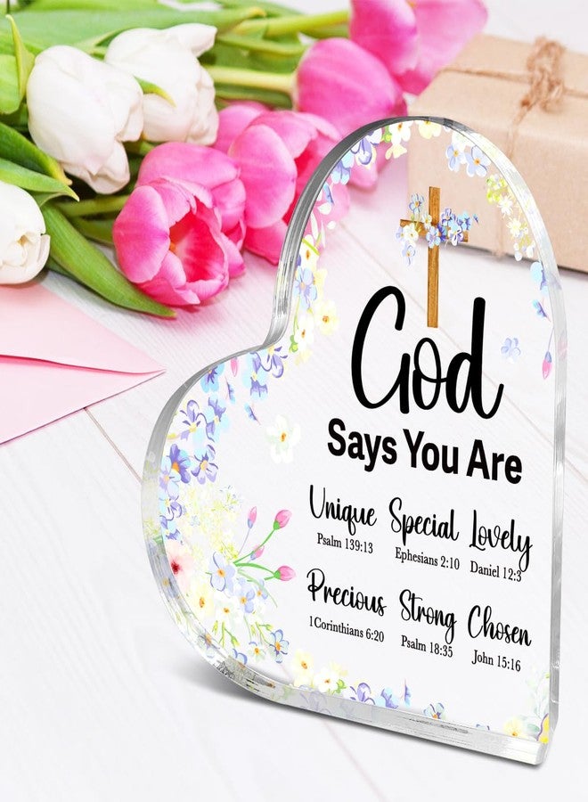 Littlefa Christian Gifts for Women Girls,Religious Spiritual Gifts for Female Coworker Friends,God Says You Are Sign,Cross Acrylic Heart Plaque Decorative Signs - Image 3